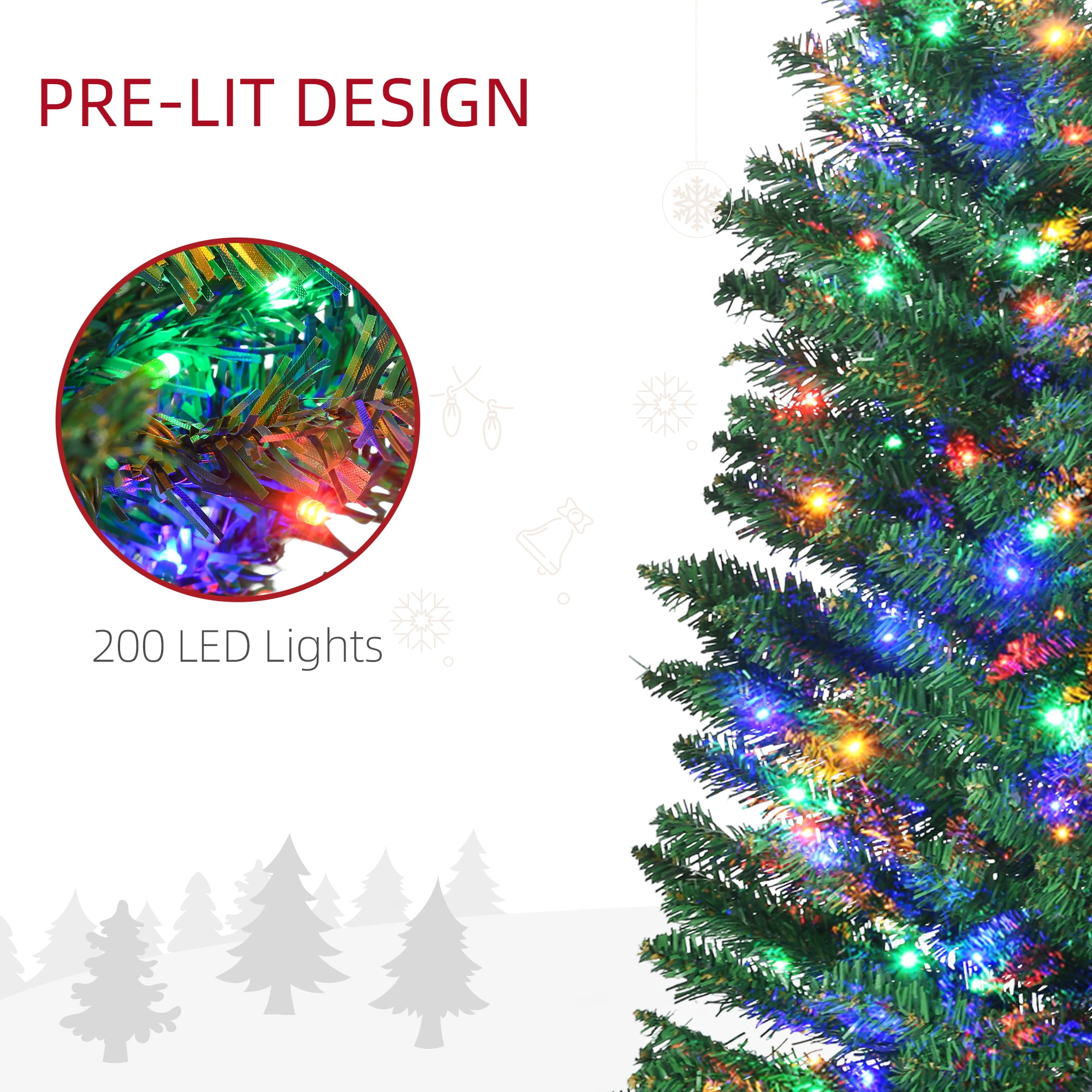 Astoutdoor 7 ft Prelit Christmas Tree with Multi-Colored LED Lights, Green PVC and Steel, Indoor Use