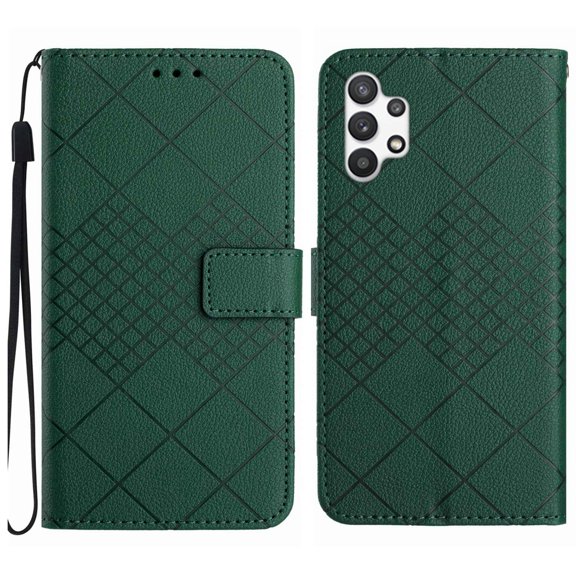 Dteck for Samsung Galaxy A13 4G Magnetic Case, Premium PU Leather Folio Flip Wallet Case with Card Holder Cash Slot Lanyard Strap Kickstand Function Embossed Pattern Slim Shockproof Cover, green