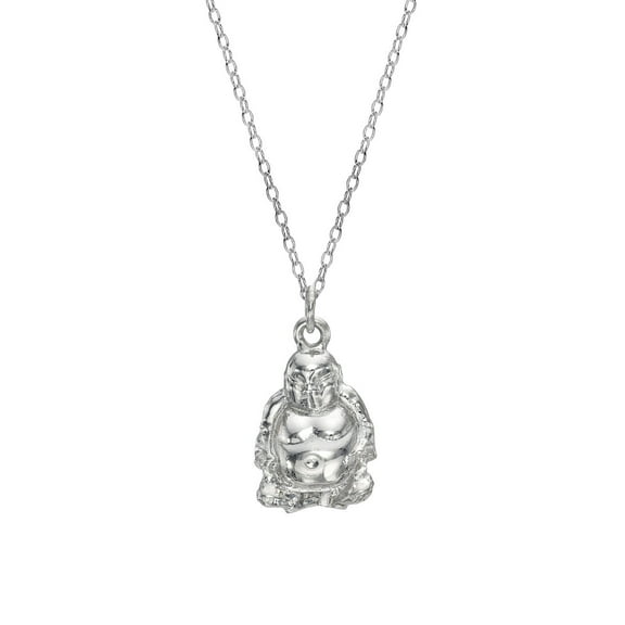 Sterling Silver Laughing Buddha Budai Pendant Necklace, 18"