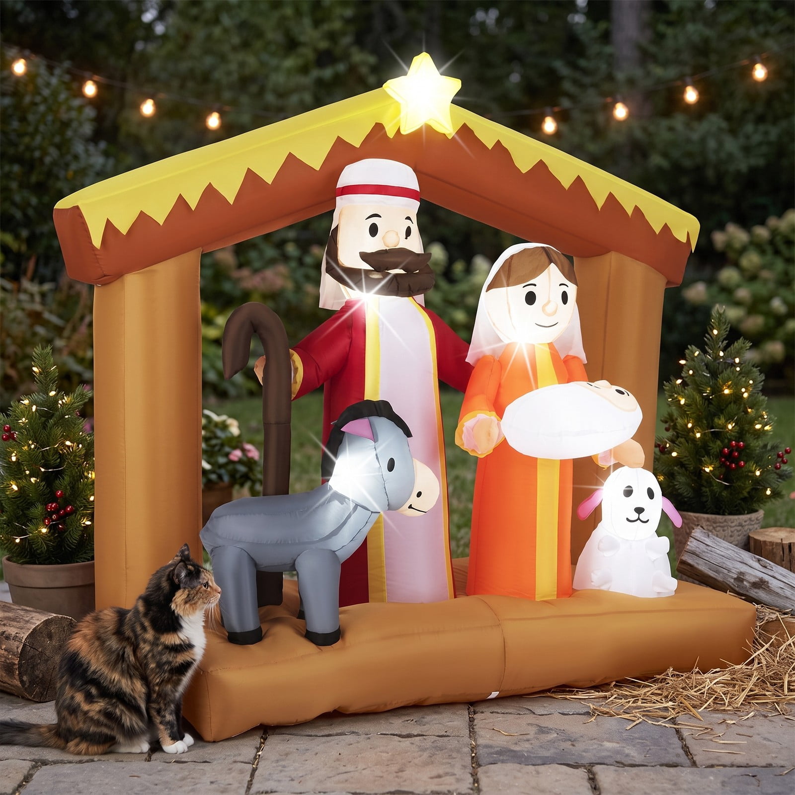 RUIE 6 FT Christmas Inflatable Nativity Scene Outdoor Yard Decoration with Built-in LED Lights, Weatherproof Blow-Up Holiday Lawn Display, Multi-Color