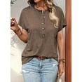 thumbnail image 3 of Womens Short Sleeve Henley Tops V Neck Dressy Casual Loose Fit Shirts Brown XL, 3 of 5