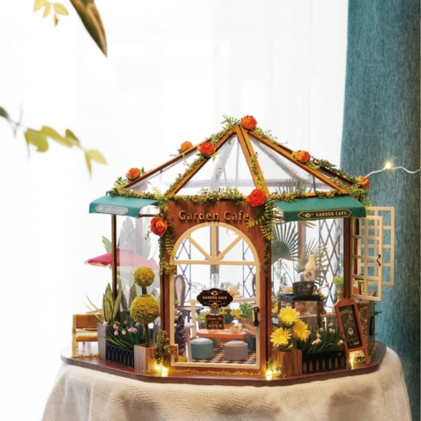 Daciye 3d Wooden Diy Mini Doll House Garden Cafe Assembling Toy W O Dust Cover Walmart Com Walmart Com