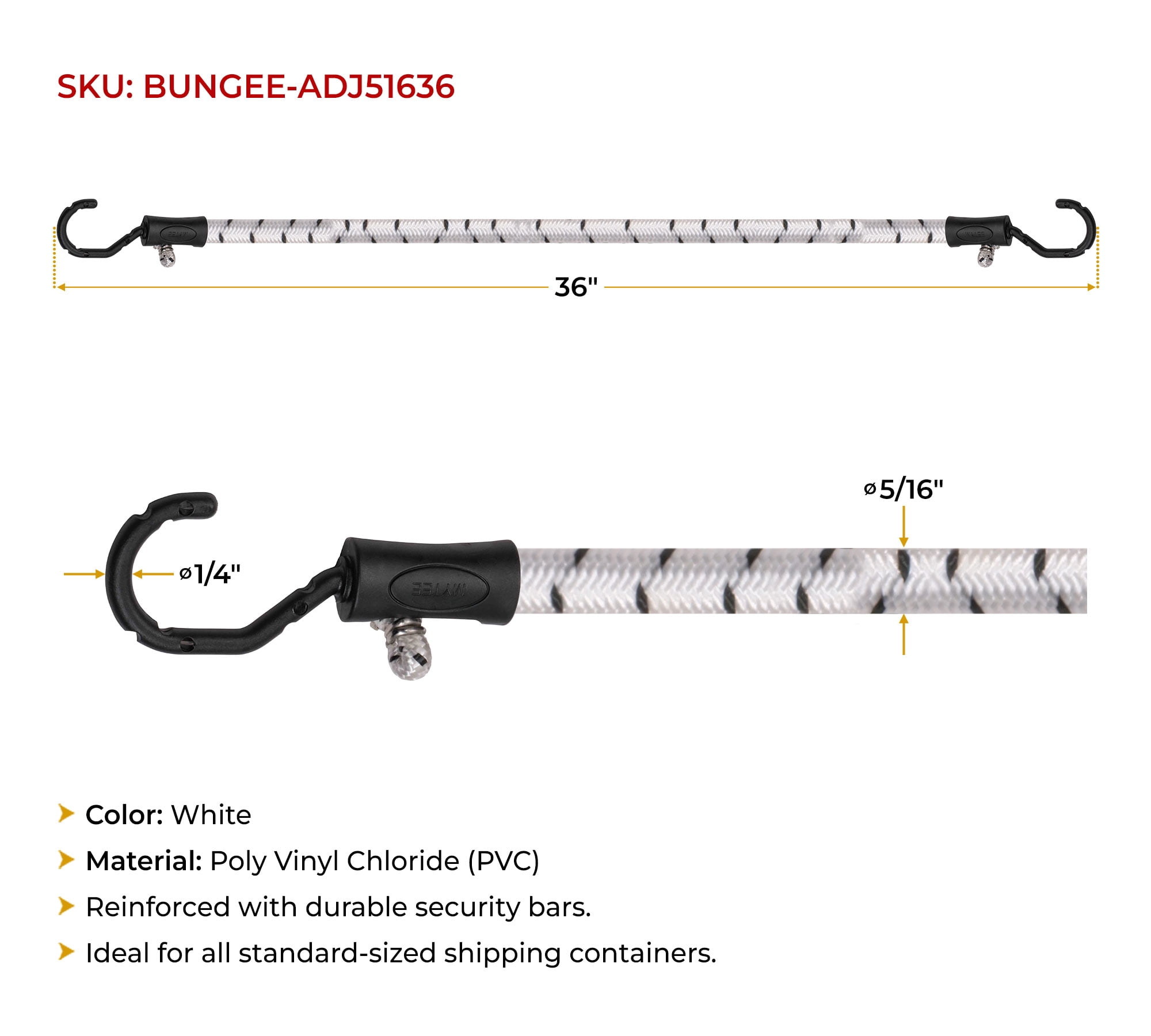 (5000 Pcs) 36” Heavy Duty Adjustable Bungee Cords with hook - Polypropylene (PP) Bungee Cords for Outdoor Camping, Household - Extendable upto 54 inches