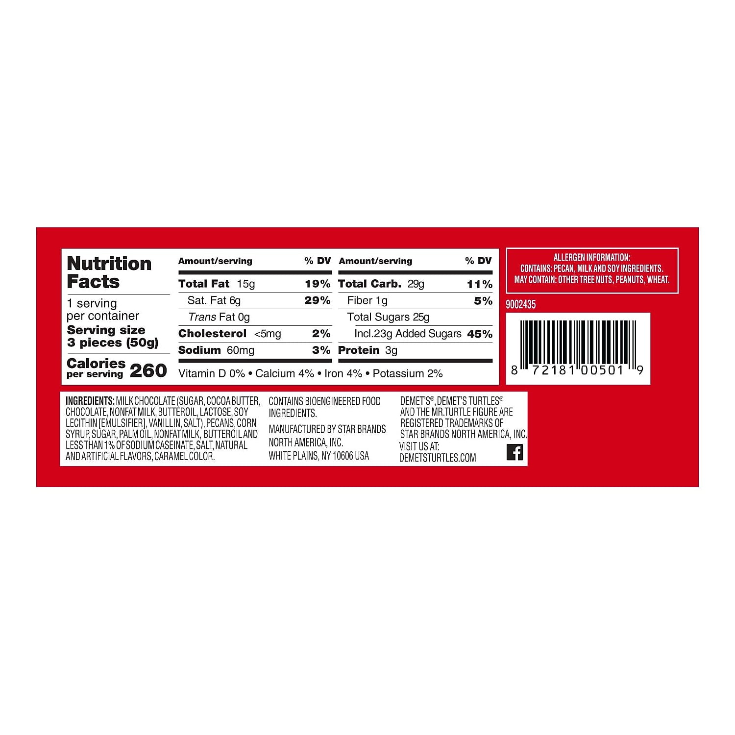 Turtles Original Chocolate covered Pecans Milk Chocolate Candy Bar 1.76 oz. 24/Box (DCC501)
