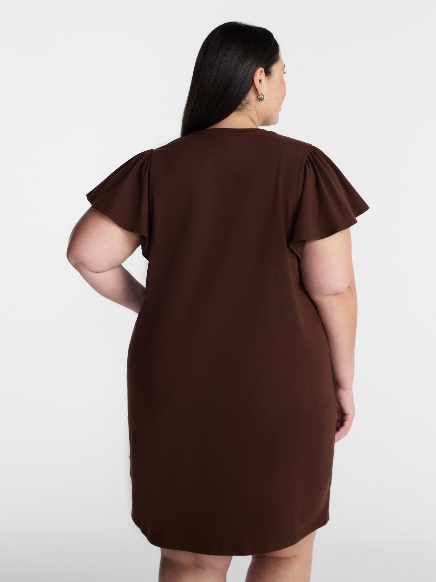 Terra & Sky Women’s Plus V Neck Mini Dress with Short Flutter Sleeves, Sizes 0X-5X