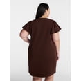 thumbnail image 3 of Terra & Sky Women’s Plus V Neck Mini Dress with Short Flutter Sleeves, Sizes 0X-5X, 3 of 5