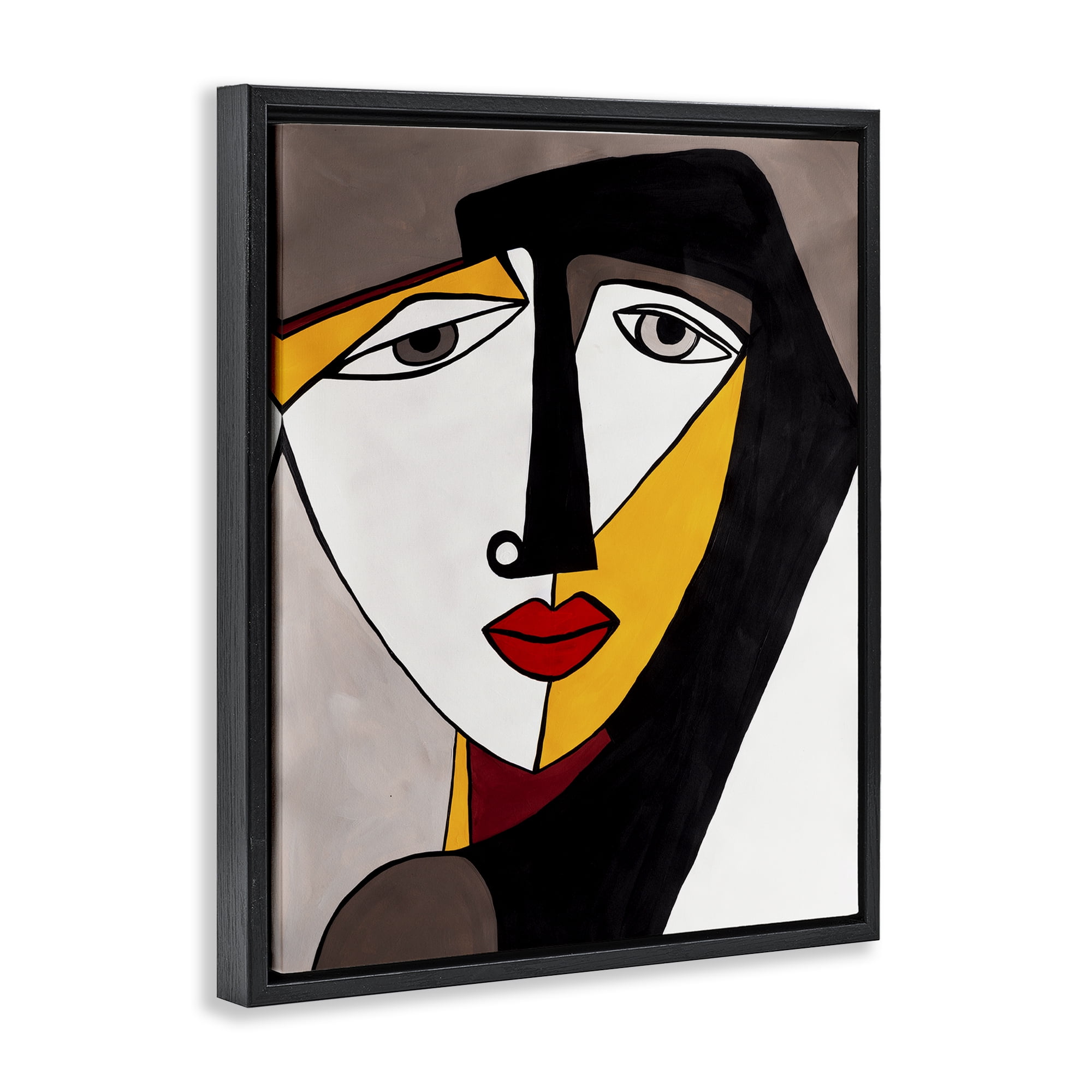 Stupell Industries Cubism Female Face People Painting Black Floater Framed Canvas Art Print Wall Art, 17 x 21