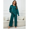 thumbnail image 3 of Women's Button Down Long Sleeve Nightwear Satin Loungewear Comfy Boyfriend Pajama Sets, 3 of 5