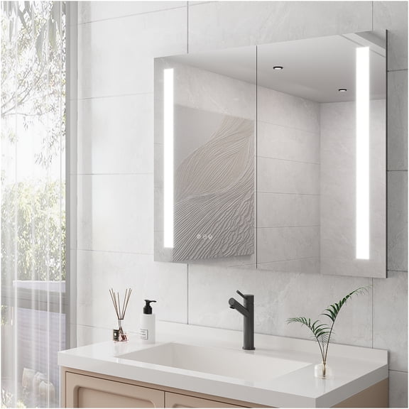 JERFIT 36x30 Inch Smart LED Bathroom Medicine Cabinet with Anti-Fog Mirror, Dimmable Lighting, 3000K-6000K Color Temp, Surface/Recessed Mount, Aluminum Silver