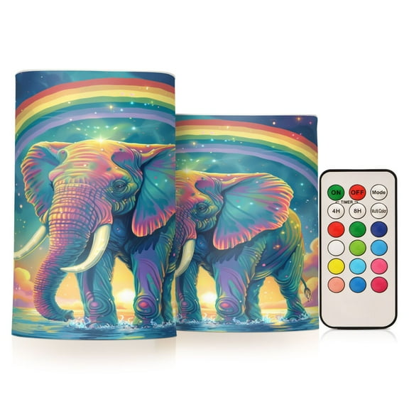 ALAZA Magic Elephant with Rainbow 2 PCs LED Flickering Flameless Candles with Remote Timer Battery Operated Candle