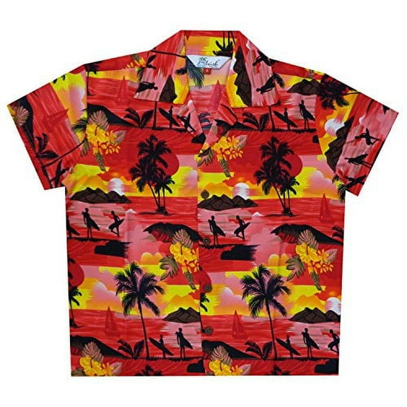 Hawaiian Shirts 43B Boys allover Print Beach Aloha Party Camp Red M