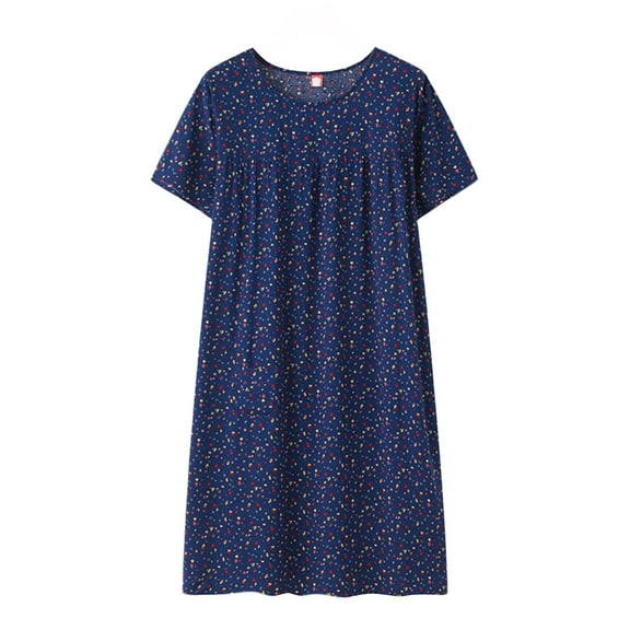 Middle aged and elderly women's cotton silk short sleeved nightgown, women's new sleepwear, summer thin style, mom's loose artificial cotton dress