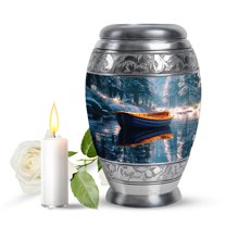 JAGASY Boat Small Keepsake Urn for Ashes Adult Male, Dark Green Urns for Human Ashes for Women, River & Forest Trees Decorative Urns for Mother, Funeral Cremation Urn for Father, (3 Inch)