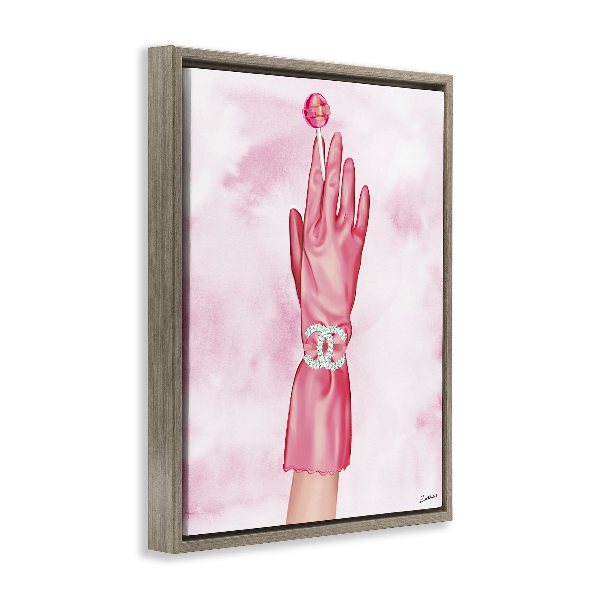 Stupell Industries Pink Glamorous Glove Fashion Painting Brown Floater Framed Canvas Art Print Wall Art, 25 x 31