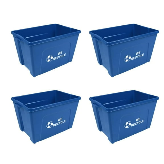 Sturdy Essentials Curbside 18 Gallon Blue Recycling Bin for Homes or Businesses for Curbside Recycling - Four Bins - Blue