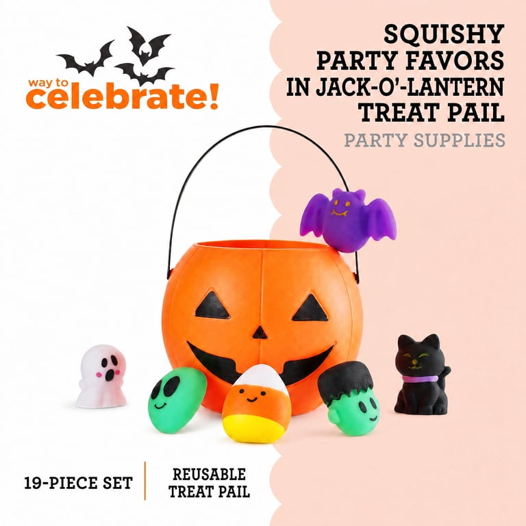Squishy Party Favors in Jack-o'-Lantern Treat Pail, Multicolor, 18
