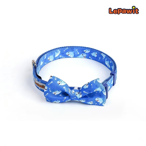Lepawit Dog Bow Tie Collar for Small & Medium Dogs, Adjustable Blue Puppy Collar with Removable Bowtie, Durable Buckle & Metal D-Ring, Cute Pet Collar for Everyday Wear