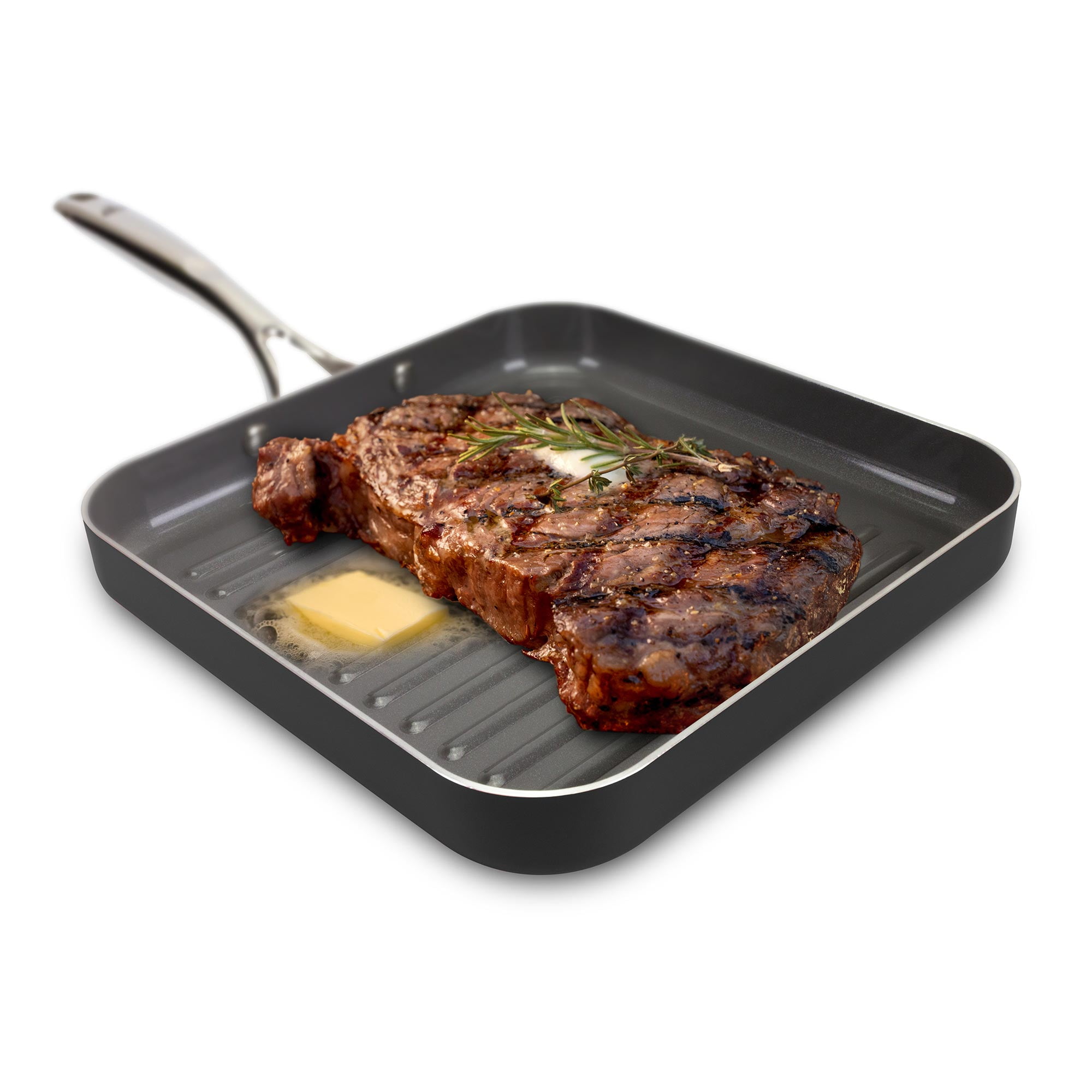 MsMk Square Grill Pan with lid, Stay-Cool Handle, Each Ridge Nonstick, Oven  Safe Dishwasher Safe Induction Grill pans for Stove Tops, Square Frying