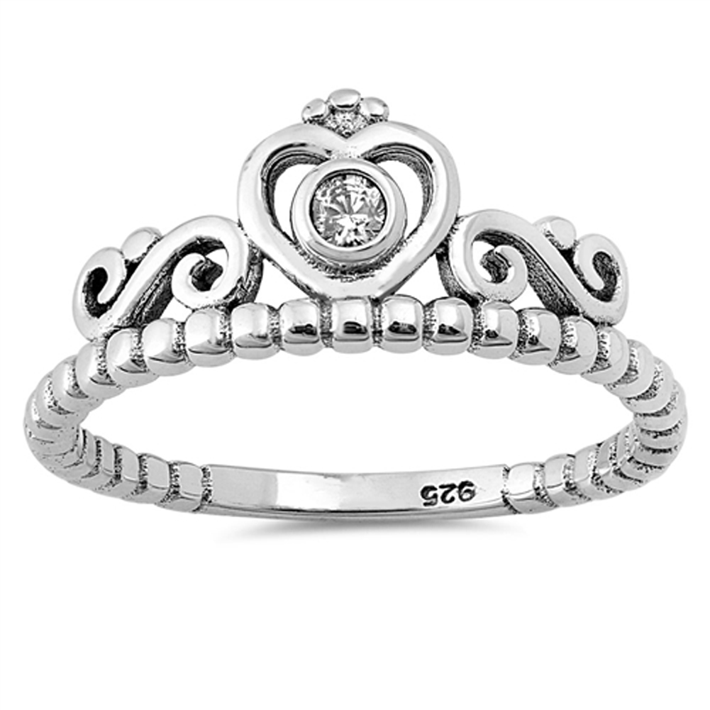 Princess Kylie 925 Sterling Silver Eternity Upside Down Hearts Crown Ring