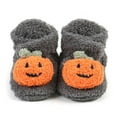 thumbnail image 2 of Baby Booties Halloween Pumpkin Booties Fleece Slippers Soft Newborn Crib Shoes Prewalkers, 2 of 9