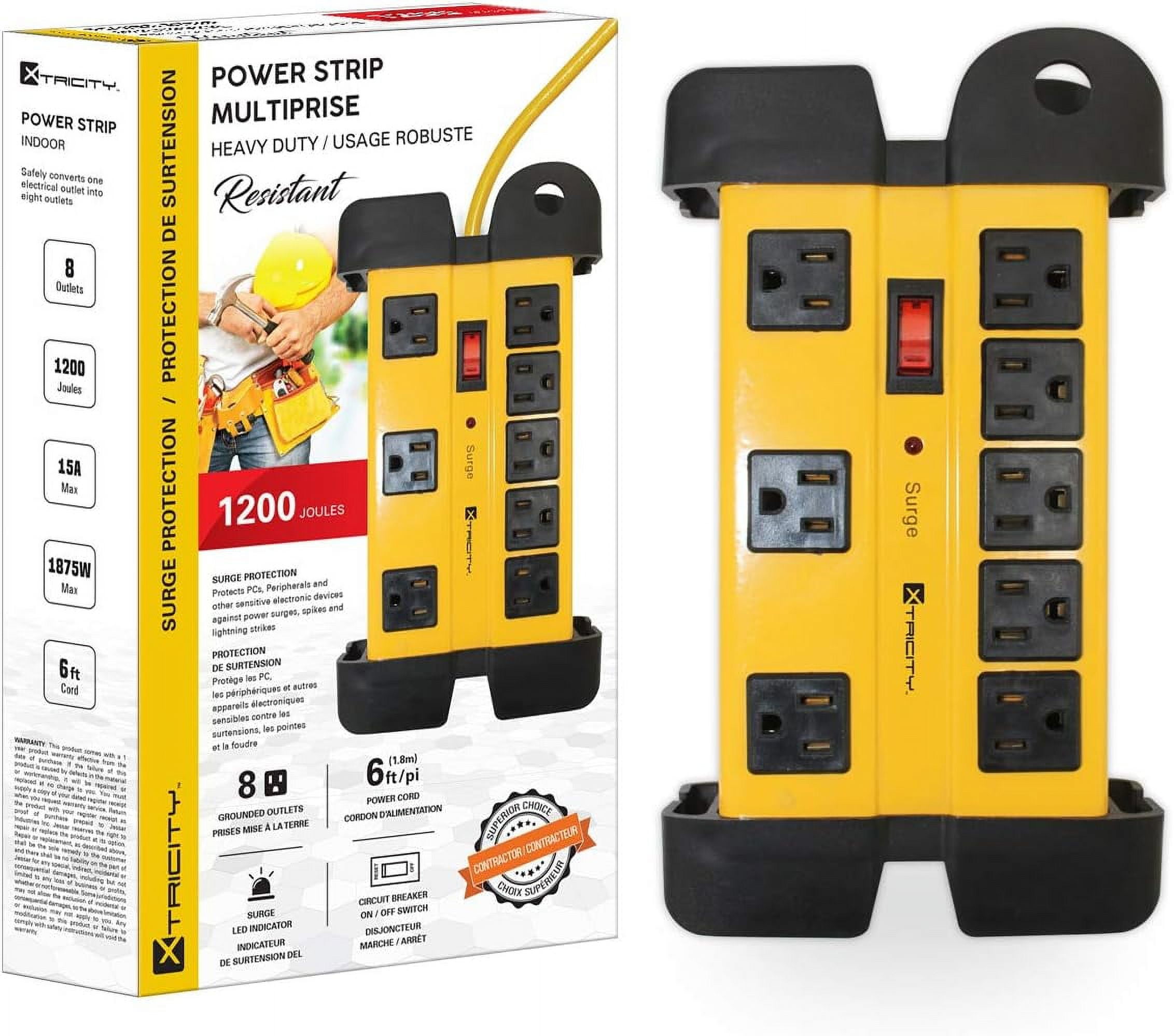 Xtricity 8-Outlet Heavy Duty Grounded Surge Protector Power Strip, 1200J, 6 Foot