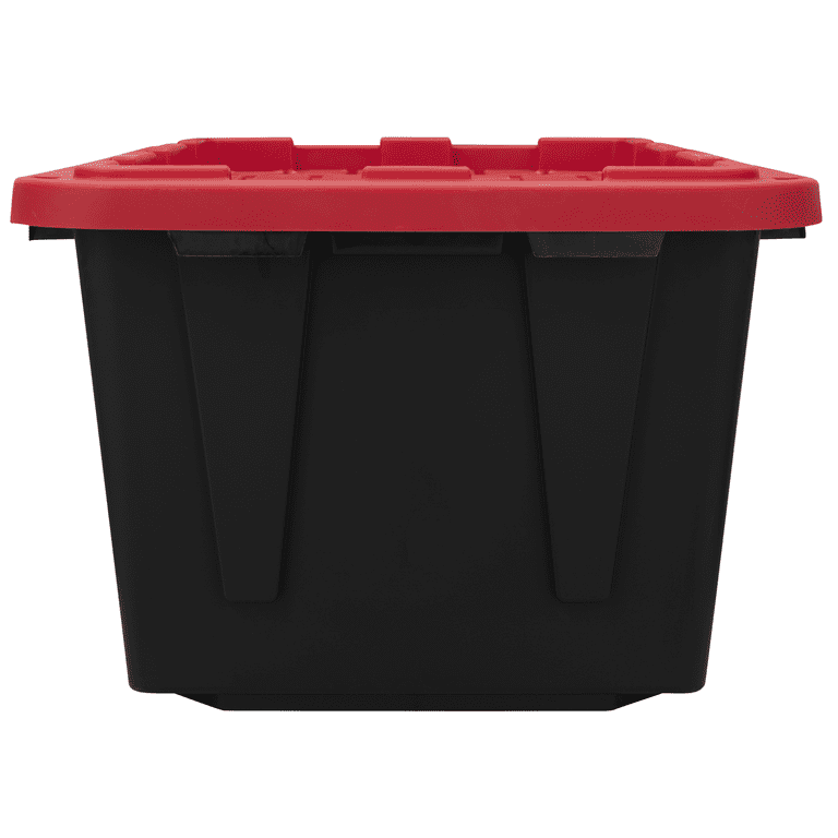 Project Source Commander Medium 12-Gallons (48-Quart) Black/Yellow Heavy  Duty Tote with Hinged Lid in the Plastic Storage Containers department at