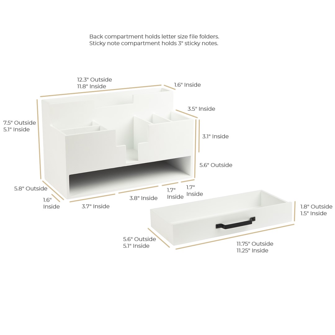 Blu Monaco Office Desk Accessories and Workspace Organizers Storage- White Wood Desk Organizer - Makeup Bathroom Organizer Countertop Organization – Dorm Room Décor
