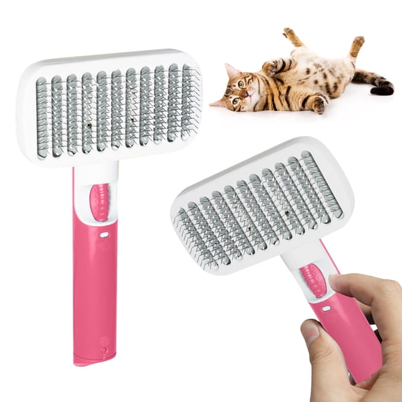 REK Cat Brush Dog Brush Self Cleaning Cat Brush Plucking Brush With Supple Stainless Steel Bristles Plucking Brush For Long Hair