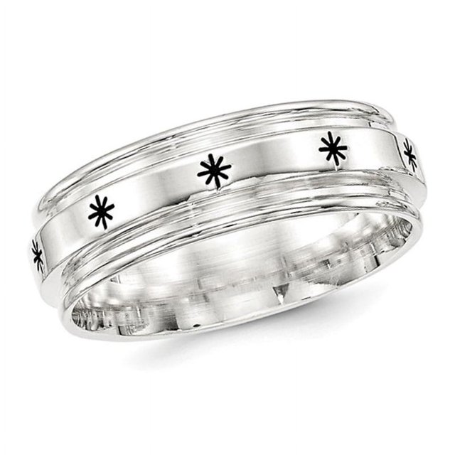 Mens Sterling Silver Fancy Wedding Band Ring (7mm)