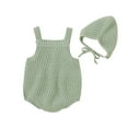 thumbnail image 3 of Seyurigaoka Seyurigaoka 2 Pcs Baby Knit Romper Set Sleeveless Triangle Crotch Button One-Piece with Solid Windbreak Hat, 3 of 8