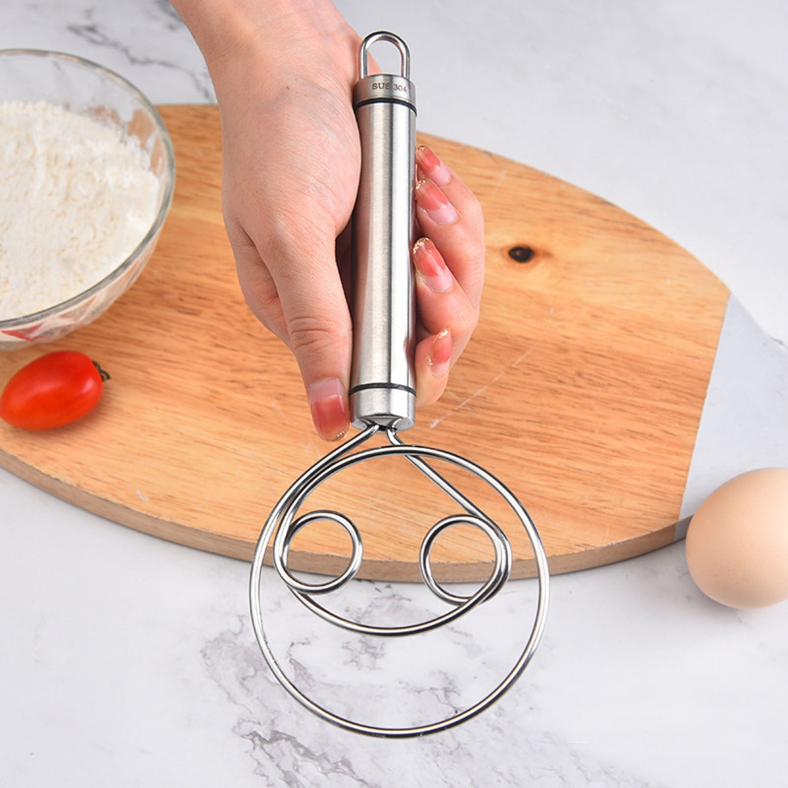 Wiueurtly Self Stirring Bread Baking Tool for Homemade Premium Dough Whisk for DIY Bread Cake Pizza, Size: One size, Silver