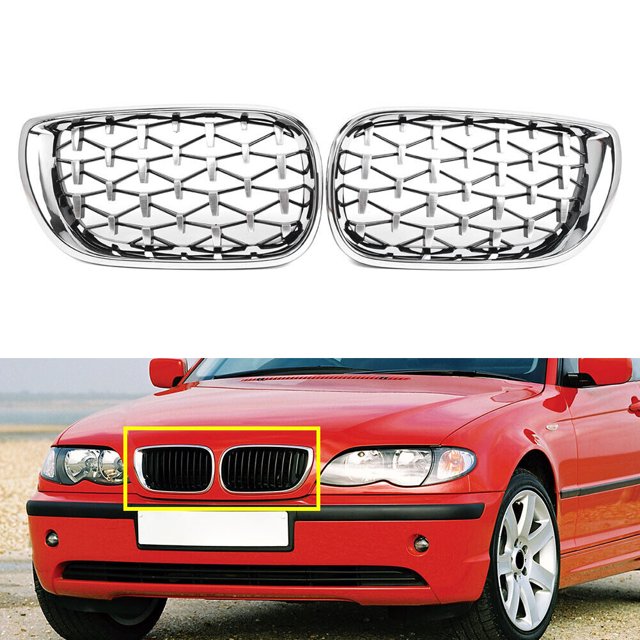 Front Kidney Chrome Mesh Grille Diamond Gauge Fits for BMW E46 4 Door 2002 - 2005 03 04 -