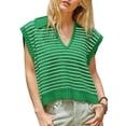 thumbnail image 2 of Anbech Women Striped V-Neck Sweater Tops Cap Sleeve Knit Shirt Summer Dressy Pullover, 2 of 8
