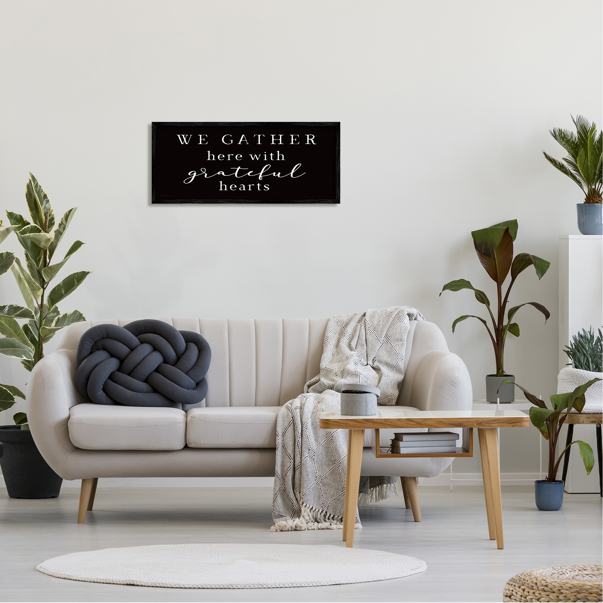 Stupell Industries Gather With Grateful Hearts Family Typography Sign Graphic Art Black Framed Art Print Wall Art, Design by Elizabeth Tyndall