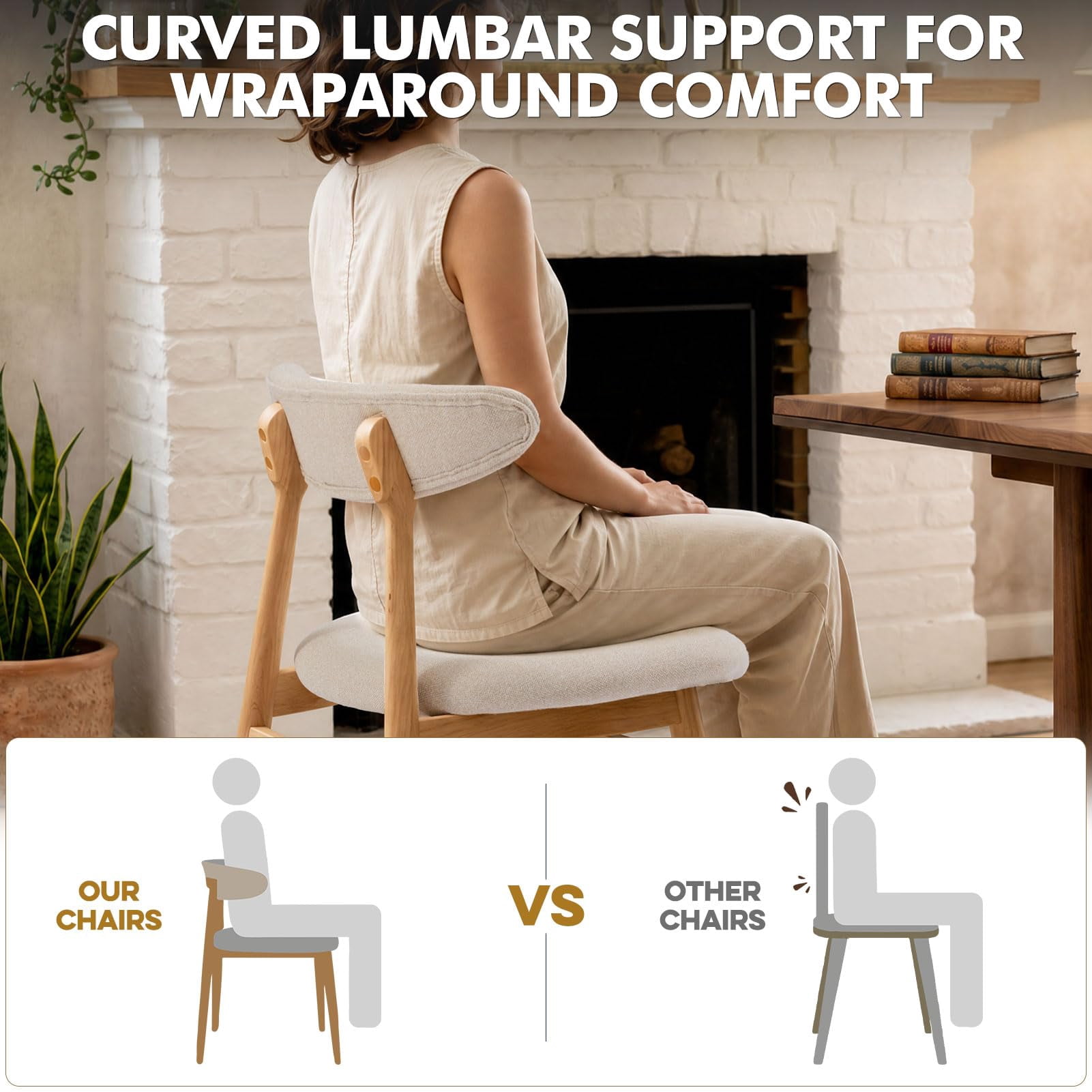 Upholstered Dining Chairs Set of 2, Lumbar-Ergonomic Backrest Chairs with Adjustable Foot Pads
