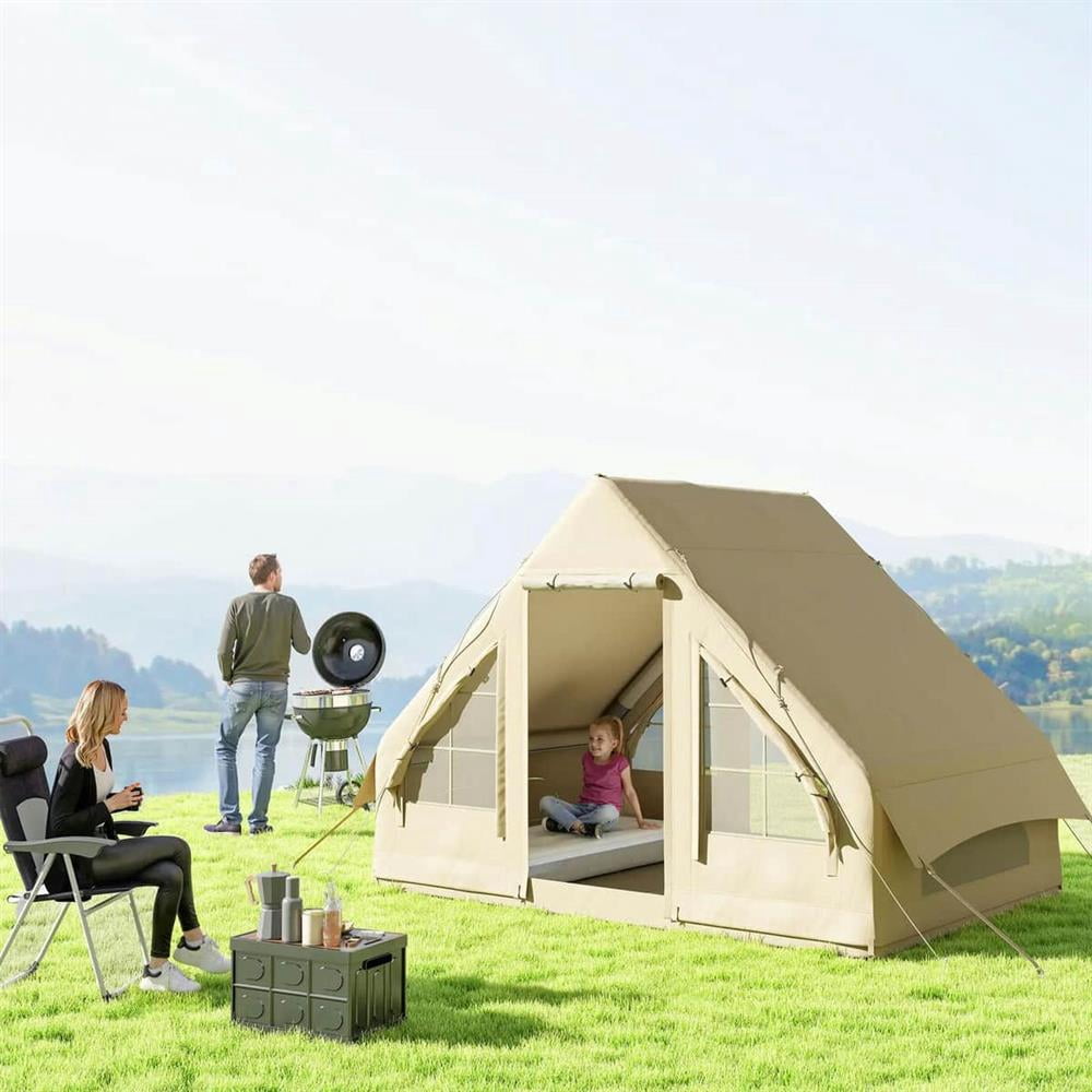 GVN Camping Tent, Tent,Inflatable Camping Tent with Hand Pump, 4 Season Blow Up Tent with Mesh Windows and Doors