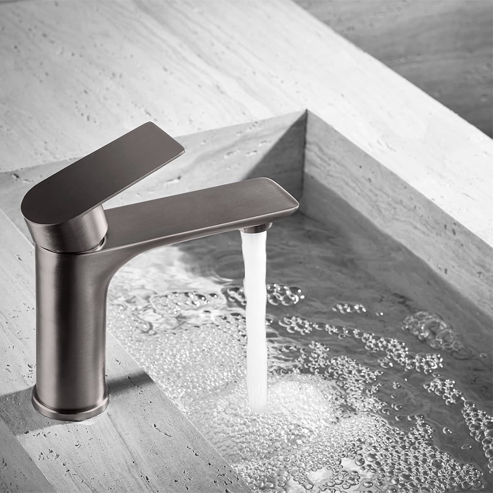 Bathroom Faucet Stainless Steel Hot & Cold Water Mixer Taps Single Hole Basin Vanity Modern Basin Faucet, Gray