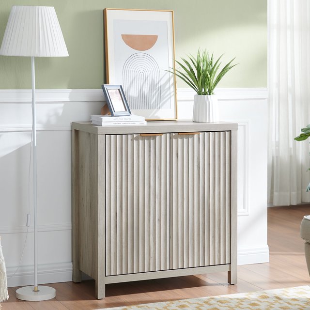 OAKHAM Buffet Bahut Cannelé avec Tablettes Ajustables, Crédence Console d'Appoint Moderne, Chêne Gris