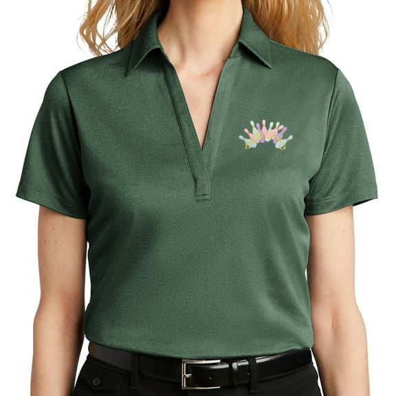 Women's Pastel Bowling Arch No Button Polo Shirt, Large Green Glen Heather