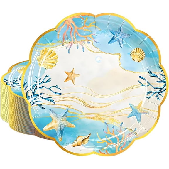 40 Piece 7 Inch Coastal Sea Shell Dessert Plates