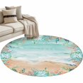 thumbnail image 2 of Summer Starfish Coral Round Living Room Rugs 3.3 ft, Watercolor Seaweed Ocean Beach Washable Area Rug with Non-Slip Sturdy Edge Binding Round Front Door Mat Floor Carpet for Entryway, 2 of 9