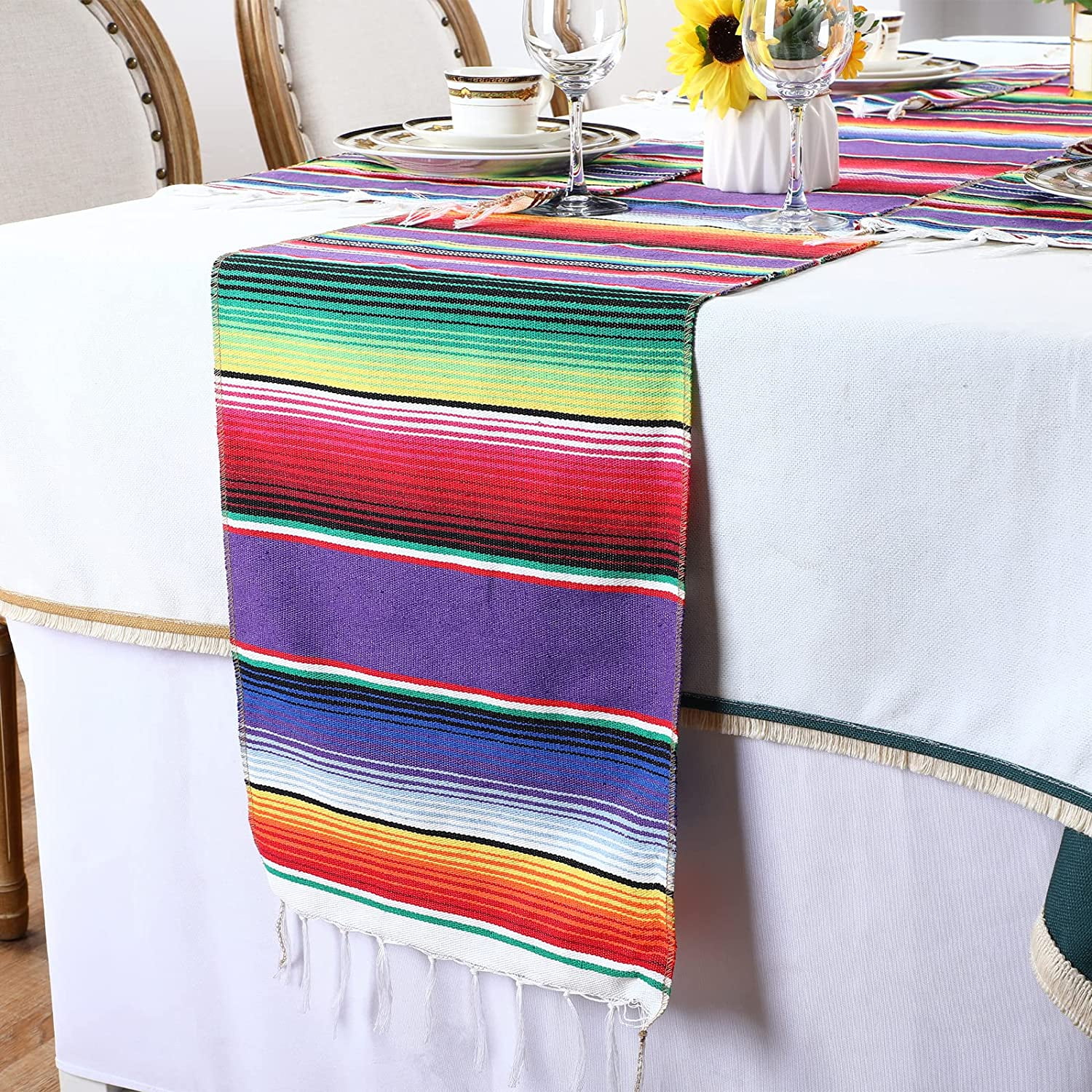 新品OurWarm 59 x 84 Inch Mexican Serape Blanket Tablecloth for Mexican Party  Wedding Decorations, Large Square Cotton Table Cloth 