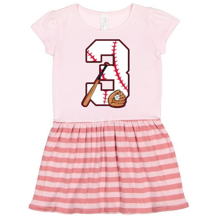 

Inktastic Baseball Third Birthday- three years old Gift Toddler Girl Dress