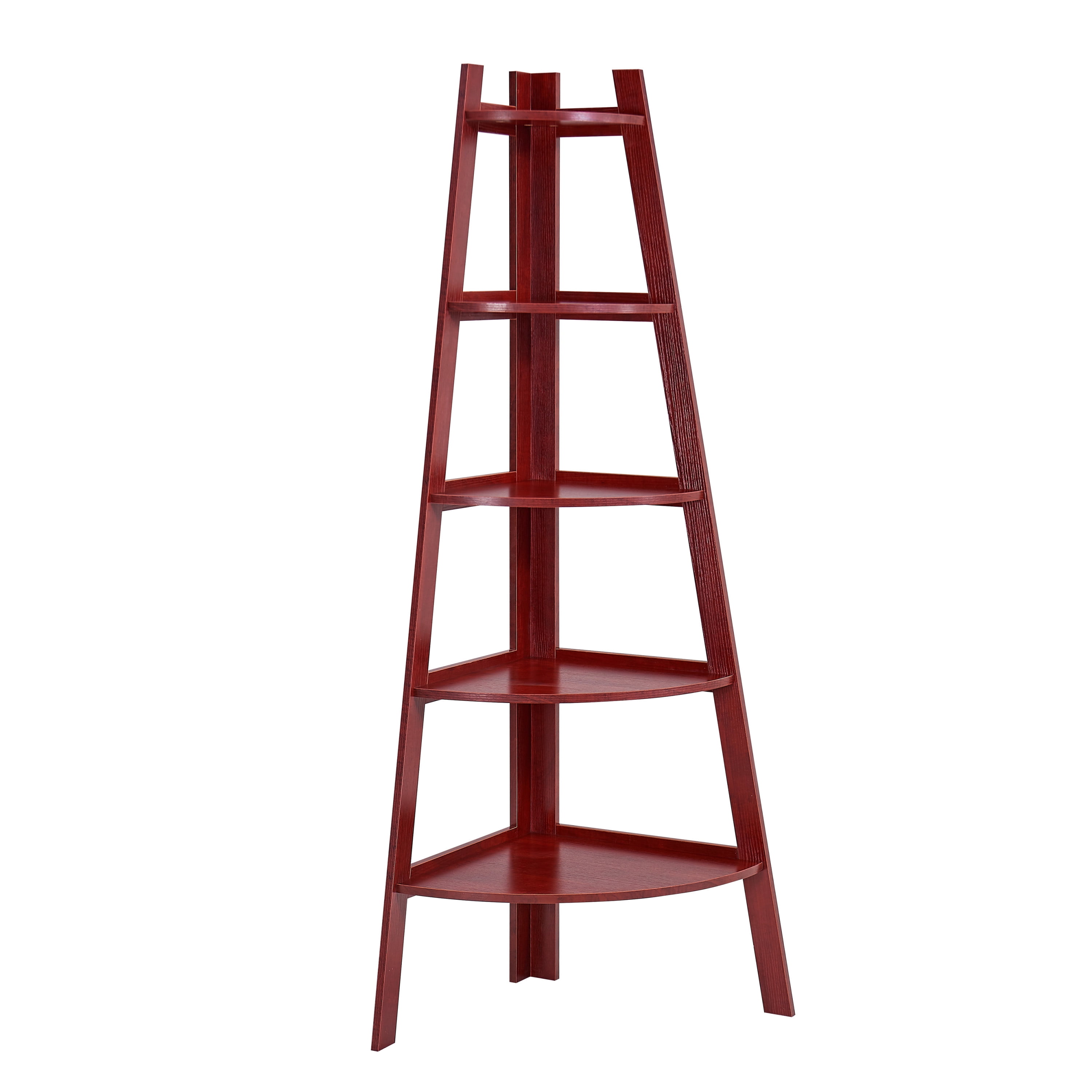 Danya B. Five Tier Corner Ladder Display Bookshelf Cherry Wood Finish