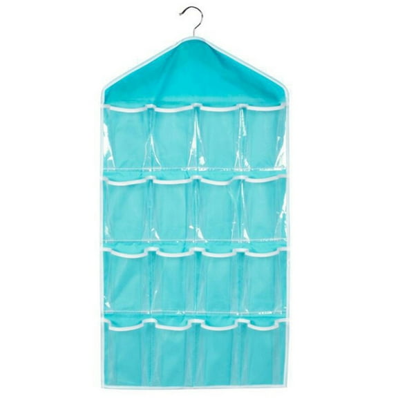 Simple Houseware 16 Pockets Large Clear Pockets Over The Door Hanging Shoe Organizer, Hanging Shoe Shelves, Blue (29" x 15.7")