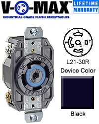 Leviton 2810 Black Flush Mounting Locking Grounding Receptacle 30A 120/208V 
