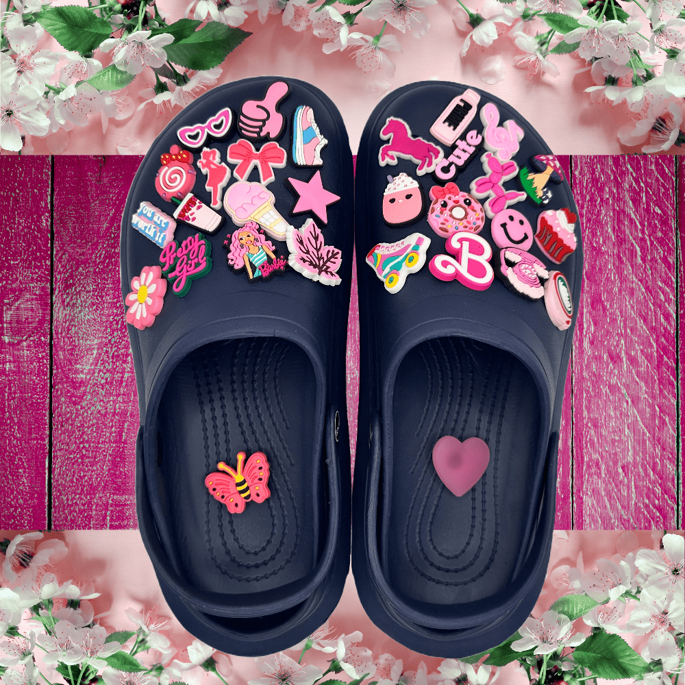 Pink crocs with charms 2025