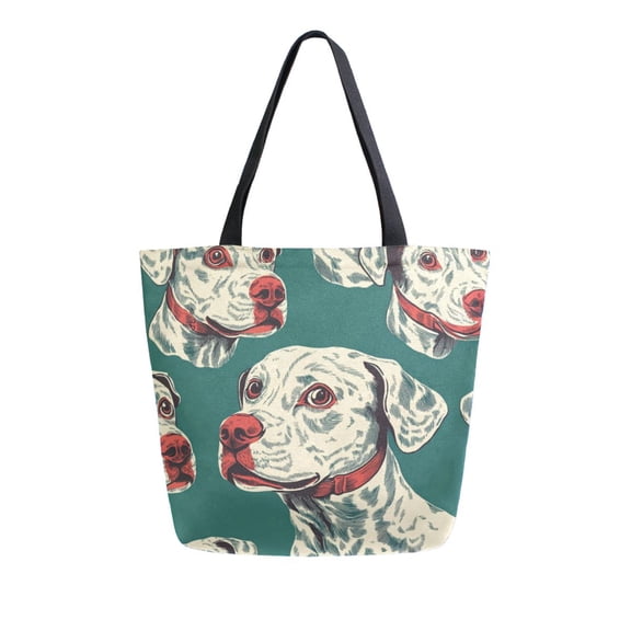 Durable Canvas Tote Bag with Zip Pocket Bags for Woman Shoulder Versatile Carryall for Everyday Use Dogs Pattern