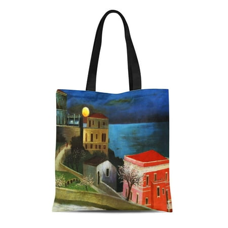 LADDKE Canvas Tote Bag Sicily Csontvary Full Moon in Taormina Painting Fine Tivadar Reusable Handbag Shoulder Grocery Shopping