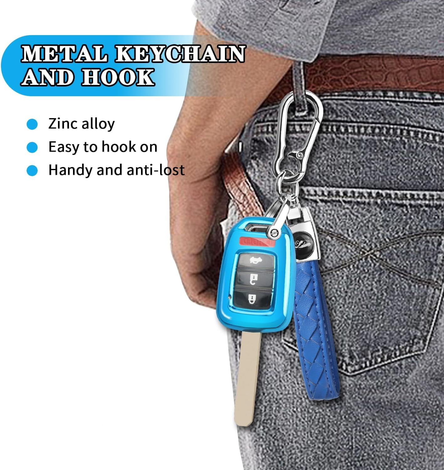 for Honda Key Fob Cover with Key Chain, Soft TPU Key Case Shell Full Protection for Sports Accord Civic CR-V HR-V LX, Blue